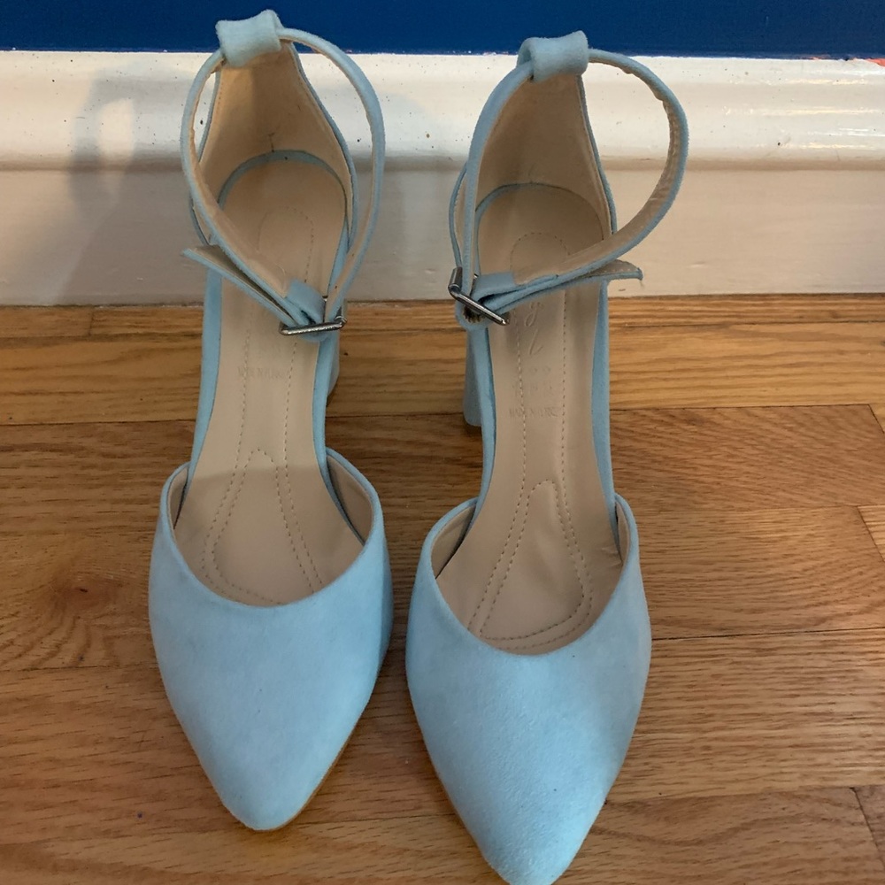 Women's Light Blue Ankle Strap Pointed Toe Heels